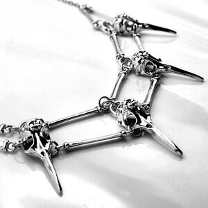 Silver Bird Skull Spike Necklace